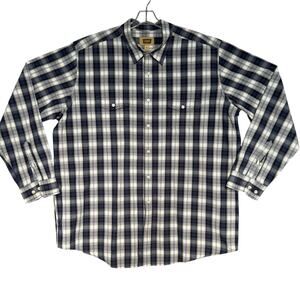 Foundry Cotton Casual Button Down Long Sleeves Shirt Men 2XLT Gray White Plaid